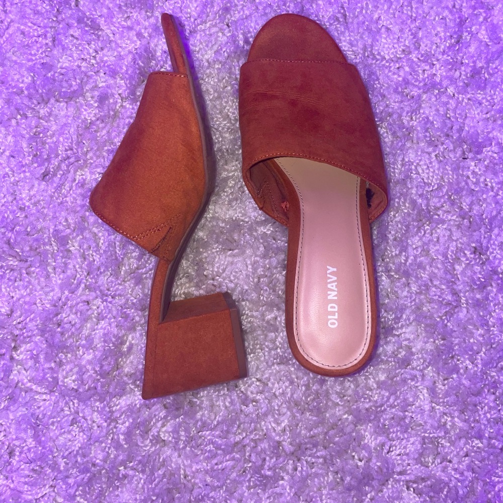 Burnt Orange Mule Suede Block Heels